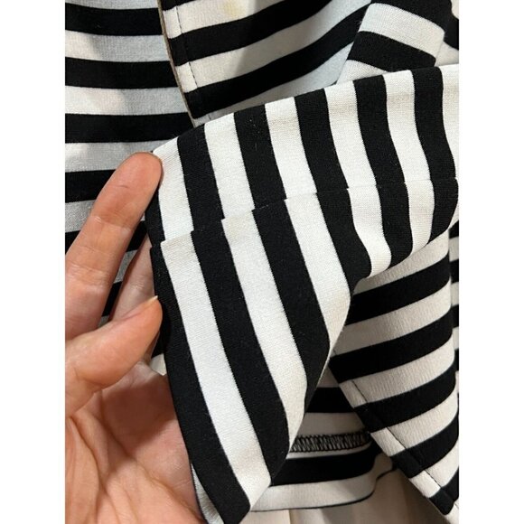 Chico's 1 Sz M Black Striped Moto Jacket Blocked Ponte Knit Tuxedo Blazer - Picture 8 of 15